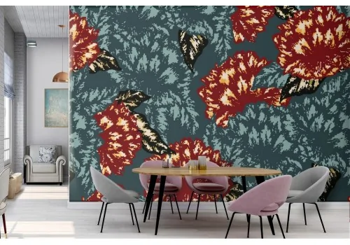 Carta da Parati fiori astratti verdi e rosa natura.