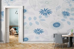 Carta da Parati foglie e fiori stilizzati natura moderna.