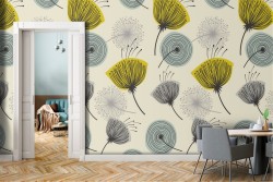 Carta da Parati fiori stilizzati gialli azzurro vintage.