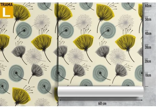 Vintage wallpaper with stylized yellow flowers on a light blue background. 2