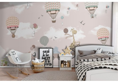 Children's Wallpaper with hot air balloons and animals