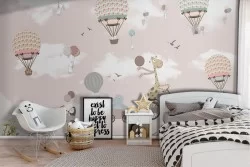 Children's Wallpaper with hot air balloons and animals