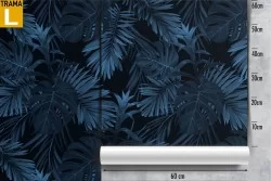 Carta da Parati foglie tropicali blu natura moderna.