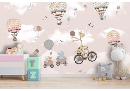 Children's Wallpaper with hot air balloons and animals 2