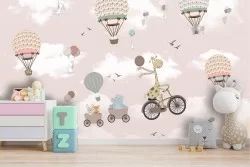 Children's Wallpaper with hot air balloons and animals