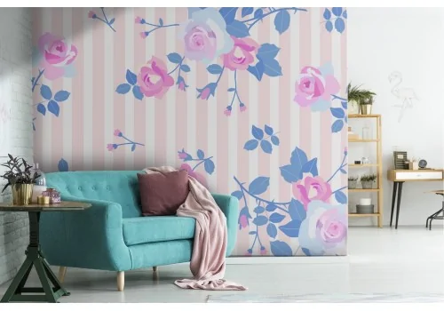 Carta da Parati fiori stilizzati rosa natura moderna.