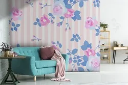Modern nature wallpaper with stylized pink flowers.