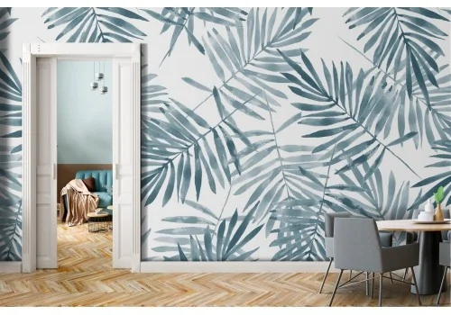 Minimal stylized tropical leaves wallpaper.