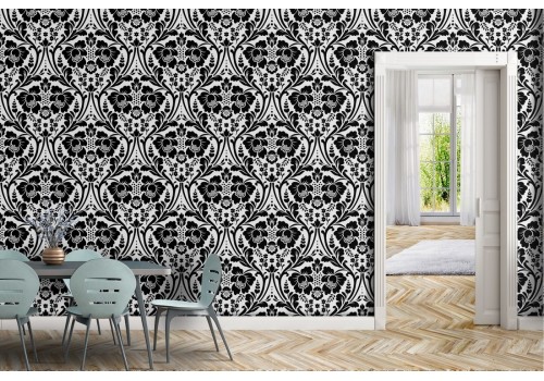Damask wallpaper with vintage black flowers.