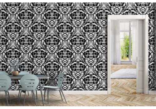 Damask wallpaper with vintage black flowers.