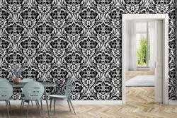 Damask wallpaper with vintage black flowers.