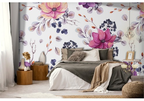 Carta da Parati fiori natura design moderno viola.