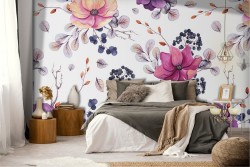 Carta da Parati fiori natura design moderno viola.