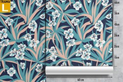 Carta da Parati foglie e fiori bianchi natura.