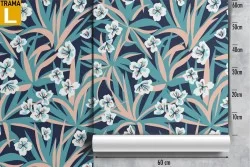 Wallpaper with leaves and white flowers nature.