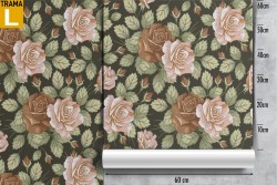 Vintage nature wallpaper with pink and brown flower pattern.