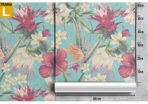 Carta da Parati fiori tropicali rosa e bianchi. 2