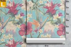 Carta da Parati fiori tropicali rosa e bianchi.