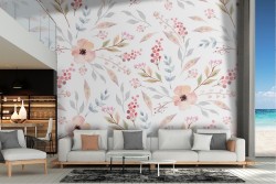 Carta da Parati fiori vintage e foglie natura.