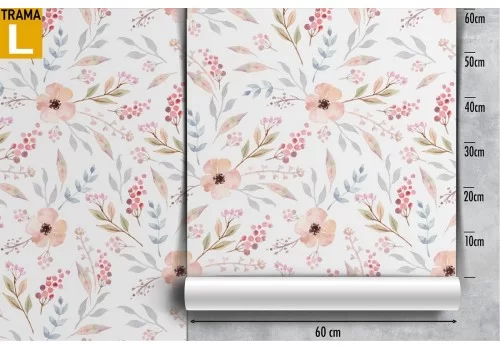 Carta da Parati fiori vintage e foglie natura. 2