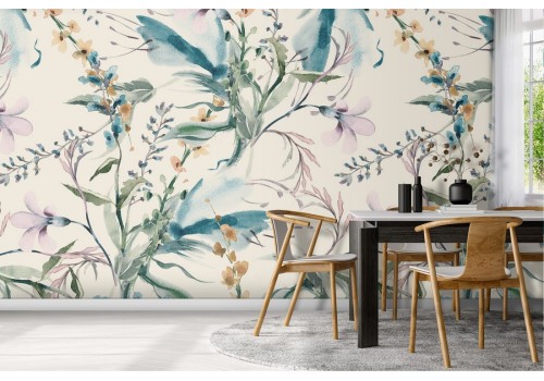 Carta da Parati natura foglie stilizzate verdi.