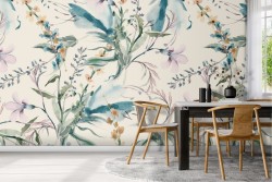 Carta da Parati natura foglie stilizzate verdi.