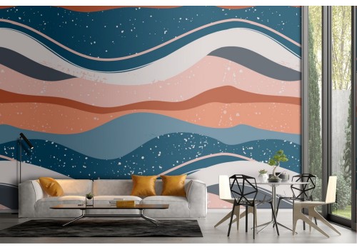 Wallpaper decoration modern pink and blue waves.