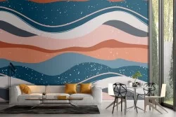 Wallpaper decoration modern pink and blue waves.