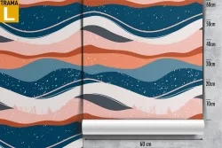 Wallpaper decoration modern pink and blue waves.