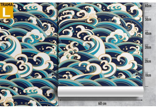 Wallpaper with marine waves nature oriental design. 2