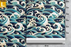 Wallpaper with marine waves nature oriental design.