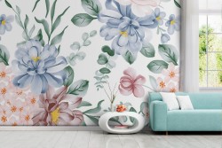 Carta da Parati fiori raffinati natura vintage.