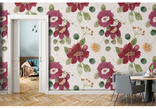 Carta da Parati fiori rossi pattern natura.