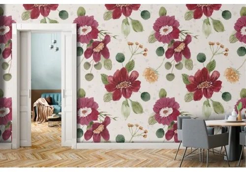 Carta da Parati fiori rossi pattern natura.