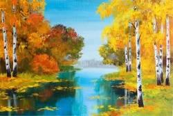 Wallpaper Landscapes and Nature Flora and Fauna Design and Styles Nature Rivers Waterfalls Lakes Paintings and Watercolors Trees