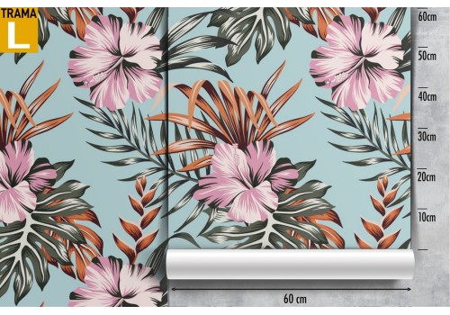 Pink flowers and tropical leaves wallpaper. 2