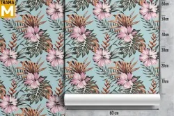 Tropical Nature Flowers Leaves Wallpaper