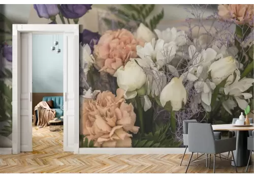 Carta da Parati fiori composizione rose bianche