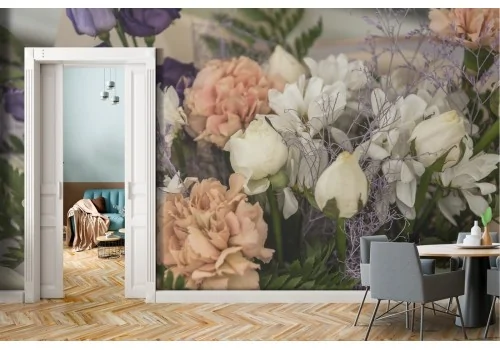 Carta da Parati fiori composizione rose bianche