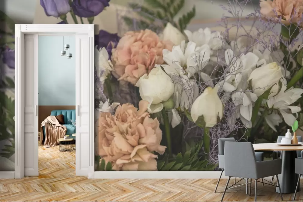 Carta da Parati fiori composizione rose bianche