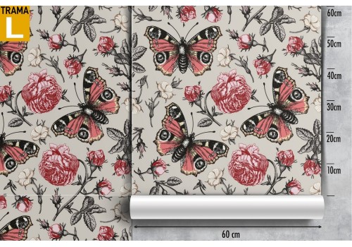Red flowers and butterflies vintage nature wallpaper. 2