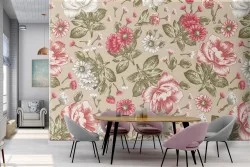Carta da Parati fiori rossi rosa e bianchi vintage.