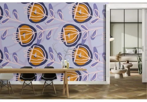 Wallpaper with stylized flowers in modern design.
