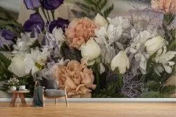 Carta da Parati fiori composizione rose bianche