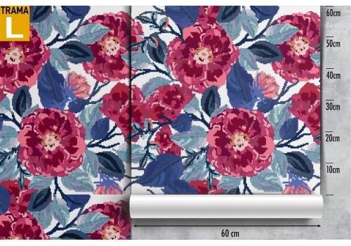 Modern nature wallpaper with red and blue flowers. 2