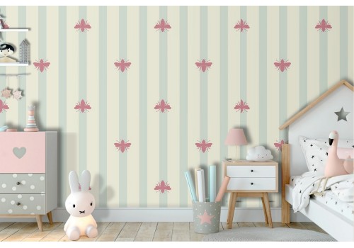 Vintage design wallpaper with aqua green stripes.