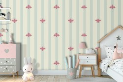 Vintage design wallpaper with aqua green stripes.