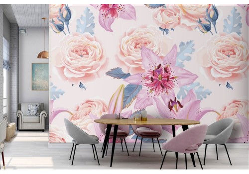 Carta da Parati fiori rosa e bianchi.