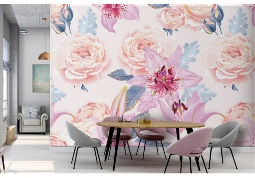 Carta da Parati fiori rosa e bianchi.