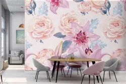 Carta da Parati fiori rosa e bianchi.